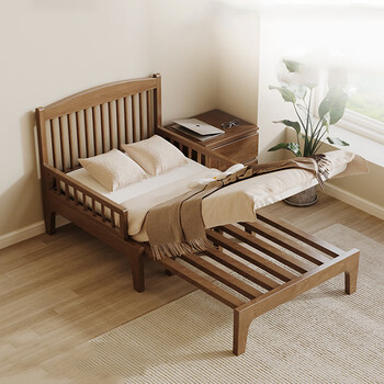 Fanjia solid wood children's bed retractable single bed with guardrails boy's bedroom girl princess splicing bed push-pull folding bed outer diameter 0.96m walnut color guardrail retractable bed