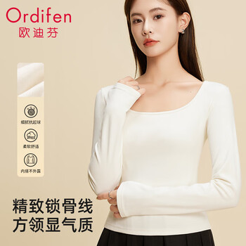 Odifen bottoming shirt for women, anti-pilling square collar, inner wear, women's autumn and winter slim long-sleeved slim top, can be worn outside, t-shirt white l