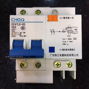 Guangdong zhujiang wire and cable electrical protection switch socket dz47le2p3263a two-pole leakage circuit breaker 4 63a 2p
