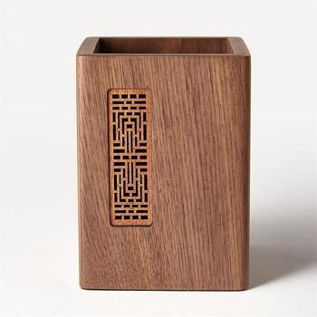 Yupinjia solid wood pen holder multi-functional office desktop square creative storage box retro ornaments engraved wooden round pen barrel retro pen holder vertical window