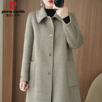 Pierre cardin double-sided cashmere coat women's mid-length loose autumn and winter new high-end 100% pure wool wool coat thickened oatmeal color l 125-140 jin