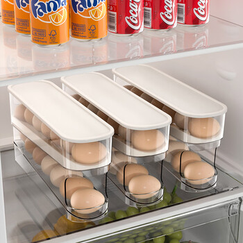 Tuojin rolling egg storage box refrigerator with side door to put egg boxes in the organization artifact egg rack holder rolling egg box transparent white - double layer three pack