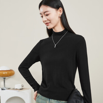 Yiyang autumn new half turtle collar black slim bottoming shirt women's right shoulder slim long sleeve white top elegant black xl (131-145 catties)