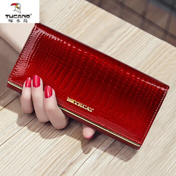 Woodpecker (tucano) luxury (chi) high-end crocodile pattern long wallet women's genuine leather large capacity multi-compartment wallet for mobile phone red - made of genuine leather gift box packaging