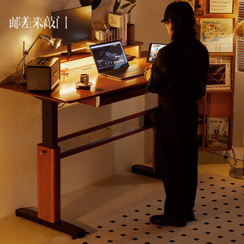 The postman knocks on the door retro solid wood electric lift table second-hand desk computer desk liftable work table study table 1.8m desk + bookshelf | ready stock