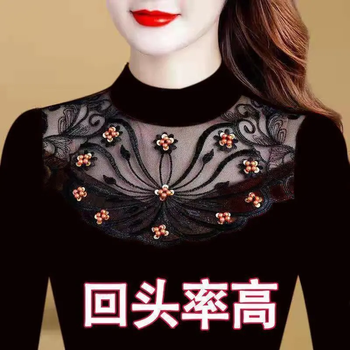 Chonglin velvet bottoming shirt for women, long-sleeved mesh shirt, autumn and winter new large size t-shirt, warm lace top for inner wear, 220 (plus velvet for warmth) 2xl (115-130 catties)