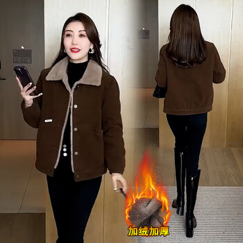 Yiling velvet thickened short jacket for women 2025 winter new korean style fashionable and stylish small man warm and versatile top dark brown xl recommended 110-120 pounds