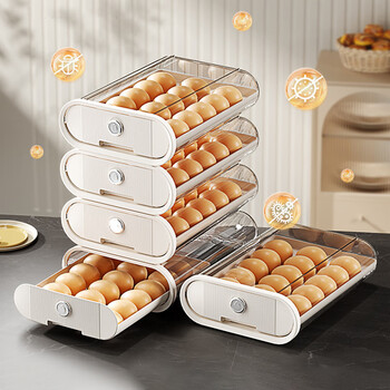 Egg storage box, automatic egg rolling artifact, refrigerator freshness drawer, creative rolling egg box for storing eggs, drawer egg box, 1 pack, glacier white