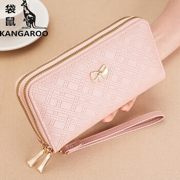 Kangaroo (kangaroo) women's wallet clutch bag women's long simple mobile phone bag multi-functional large capacity fashion wallet wallet pink