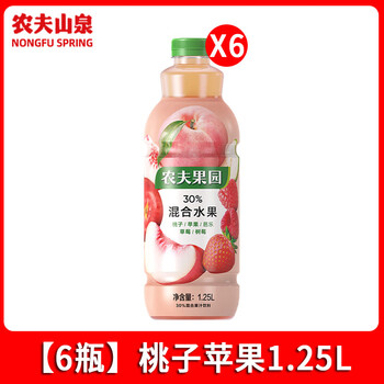 Nongfu orchard nongfu spring nongfu orchard 450ml*15 bottles orange juice mango pineapple guava 30% mixed fruit and vegetable juice beverage large bottle peach apple guava 1.25l*6 bottles