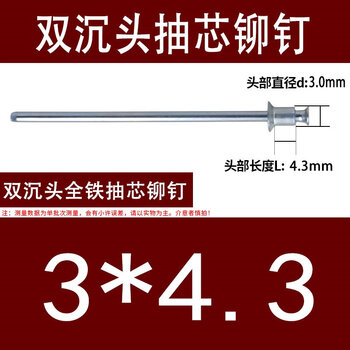 Renjuyi evacuation type rivet full iron double countersunk head pull s rivet pull through core blind rivet double sided flat head carbon steel galvanized steel rivet double countersunk head white zinc 3.0*4.3 / 100 pieces