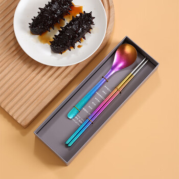 Laimui pure titanium chopsticks 99.9 titanium children's chopsticks titanium portable tableware personal chopsticks spoon set advanced color pure titanium chopsticks and spoon two-piece set 1 pair