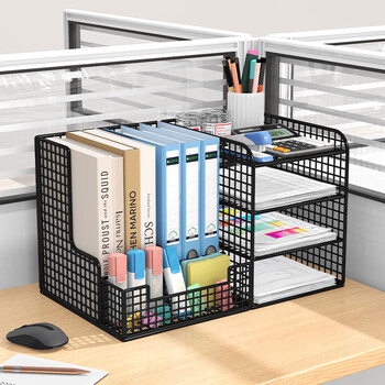 All office desktop file storage box file box file folder storage box office a4 paper data multi-layer storage rack a style grid - black