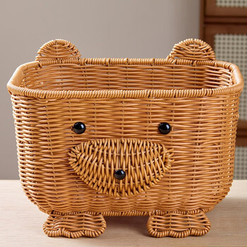 Liexuan storage basket imitation rattan weaving desktop storage basket toy box home sundries storage basket cute large fruit basket 27*22*18cm large bear storage basket