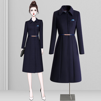 Weishipin business attire woolen coat women's winter mid-length thickened woolen coat sales department hotel front desk work clothes navy blue (cotton) thickened l