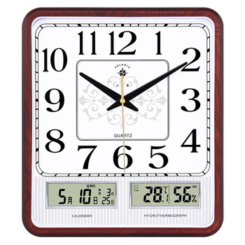 Polaris wall clock living room 2025 new electronic clock modern wall hanging simple fashion calendar clock quartz clock home ultra-quiet wood grain color (small size 35*30 cm) ultra-quiet quartz movement