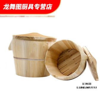 Hua anjia steamed rice wooden barrel home restaurant rice barrel sushi size steamer cedar wood pure handmade commercial bamboo (regular lid + wooden barrel) (steamed 2 catties of rice 21cm