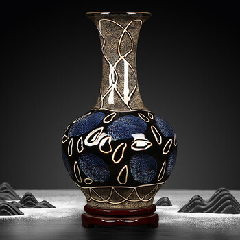 Proud jingdezhen ceramic living room new chinese style kiln-turned vase office ornaments decoration entrance wine cabinet porcelain crafts kiln-turned flower glaze carved appreciation bottle + base