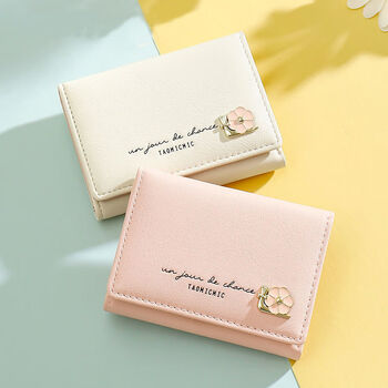 Oemg2023 small wallet women's short folding small cute thin student wallet multi-card slot coin purse in one pink