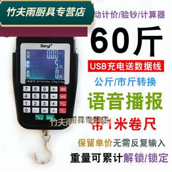 Baichunbao high-precision pricing electronic scale, accurate portable scale, spring hook scale, express luggage scale, household grocery shopping scale, 60 catties charging voice quotation cumulative unlocking
