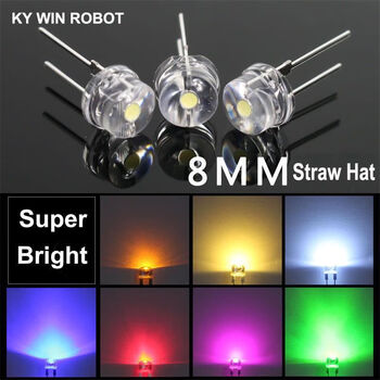 8mm straw hat 0.5w white red blue emerald green light-emitting diode led lamp beads strong light flashlight crystal lamp white light 50 pieces
