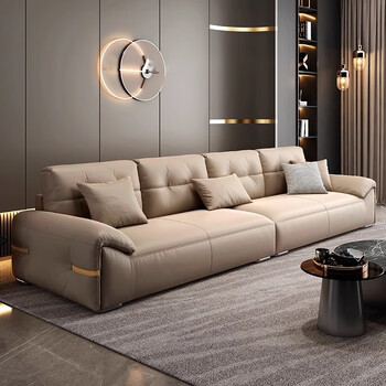Huangbaoni italian minimalist high-end cloud leather sofa small apartment living room home straight khaki hardware sofa 1 meter deep first layer of cowhide + 50d sponge + natural latex three people 3m