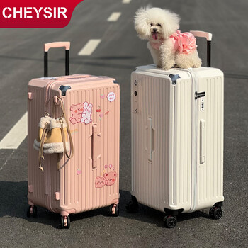 Pure luxury (cheysir) five-wheel super large capacity suitcase universal wheel pc trolley suitcase for male and female students password suitcase leather suitcase classic model - cherry blossom pink shock absorption brake function 26 inches - antibacterial lining innovative 5-wheel - mid-way travel/school