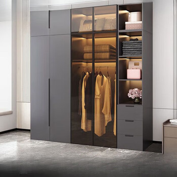 Zimu yaju 2025 new light luxury wardrobe bedroom solid wood modern simple storage glass door cabinet custom large wardrobe two doors