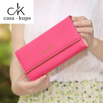 Casa-kupsck2025 new fashion genuine leather women's wallet women's long style women's simple atmosphere folding clip women's hand holder rose red