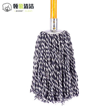 Lingxiang wooden pole mop cotton thread lobby old mop dust push mop factory property absorbent mop blue and white round head