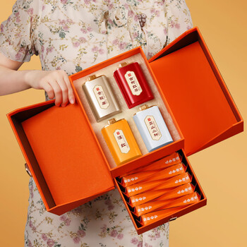 Boxin dragon and phoenix chengxiang five famous teas yunnan red canned black tea oolong tea double-layer tea gift box for chinese new year dragon and phoenix chengxiang five famous teas