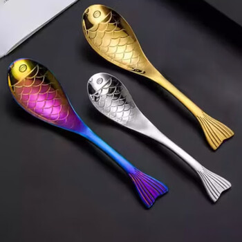 Jinjiang 304 stainless steel spoon, spoon, dessert coffee spoon, rice spoon, creative fish spoon, children's cartoon spoon, silver, a medium 15cm spoon