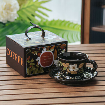 Succohomeware dark coffee jasmine retro coffee cup set gift box best friend birthday gift moving house warm home souvenir jasmine (cup and plate) gift box