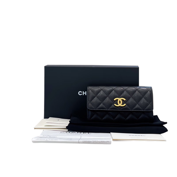 Second-hand 99 new chanel chanel black gold women's long and short wallet wallet clutch card holder women's bag 99 new/unused complete set chanel black money clip chip style
