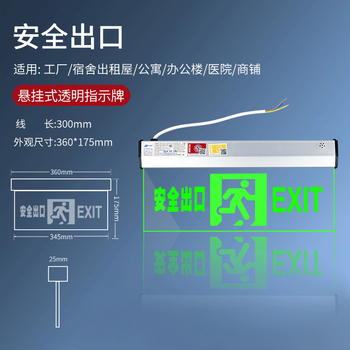 Safety exit indicator light plate, ceiling-mounted and hanging led transparent tempered glass emergency evacuation sign light, worry-free acceptance, transparent hanging type - safe exit