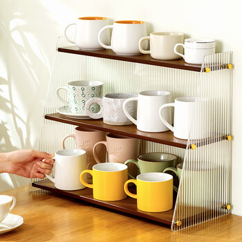 Old bamboo craftsman household cup holder desktop storage shelf dining table table tea cup coffee cup storage cup water cup multi-layer brown 51