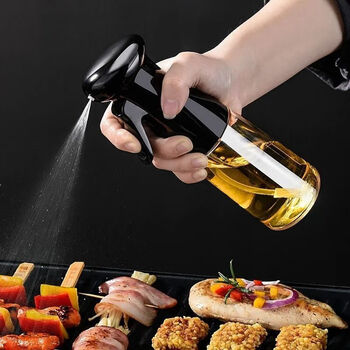 Oil spray bottle spray kitchen household oil spray bottle olive oil edible oil barbecue fat reduction oil control atomization high pressure spray bottle black single piece 500ml