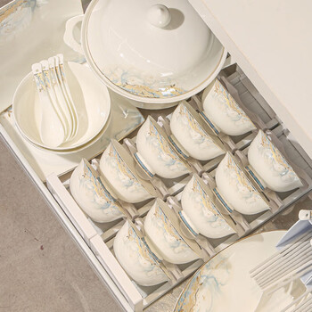 Dingji bowls and plates tableware, jingdezhen chinese style ceramic tableware set, household housewarming gift bowls and plates complete set, food for 6 people + soup bowl, gift box set of 28 pieces, damage compensation is guaranteed, detailed configuration is shown in the main picture 2