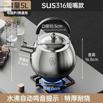 German imported quality stainless steel kettle 316 gas stove with automatic whistle open flame gas induction cooker 1ml 3165-liter short mouth 1ml
