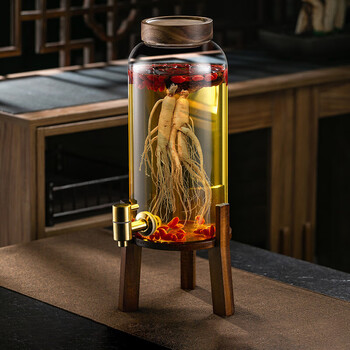 Genas glass wine bottle with faucet base wine container sealed jar household green plum and ginseng medicinal wine wine jar 4l