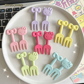 Huilu colorful hello kitty fruit fork ins cute creative student girl heart cartoon pattern fruit fork kitty small fork random color 20 count
