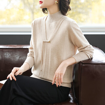 Yu zhaolin middle-aged mother half turtleneck sweater women's autumn and winter warm fake two-piece sweater with base layer top