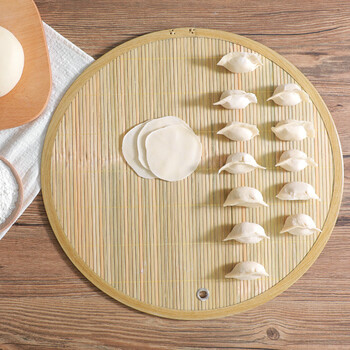 Sailotou's new bamboo dumpling curtain for household use. the double-sided dumpling mat can be used as a round cover for dumplings and a tray for dumplings. 2 bamboo noodles 48cm