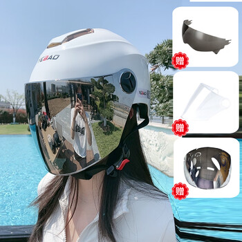 Yebao summer new national standard class a 3c certified electric motorcycle anti-uv sunscreen silver-plated lens safety helmet 768 white