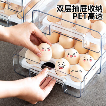 Sungsa egg carton double-layer drawer-type egg crisper food-grade shockproof egg tray egg storage box refrigerator side door double-layer 32 compartments (pet high transparency) 7l