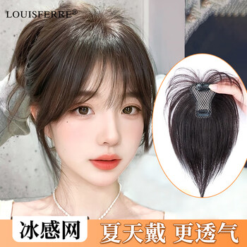 Louisferre louis bangs wig piece for women, full human hair, high skull cover, white hair, light, traceless and breathable, upgraded hair volume, french bangs, dark brown 25cm