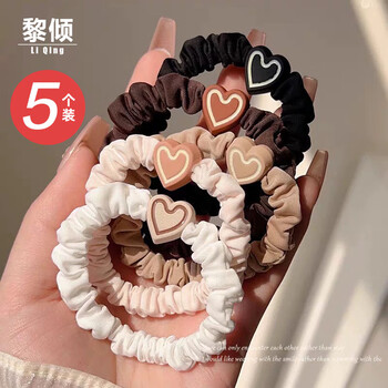 Li qing's 5-piece love headband for girls with ball head and ponytail, high-elastic rubber band hair rope that does not hurt the hair and small intestine, hair ring hair accessory