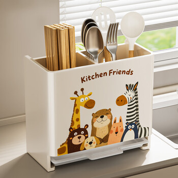 Yuzhishu chopstick storage box milk white kitchen chopstick tube household chopstick cage countertop chopstick basket wall-mounted drainage rack hd printing milk white double tube + drain tray