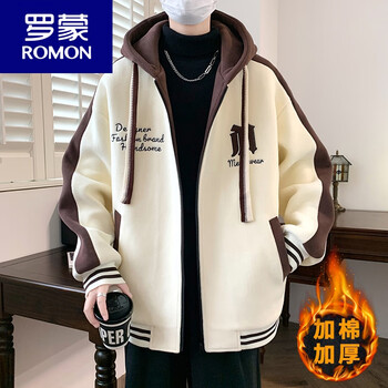 Romon 13-year-old junior and high school student coat thickened cotton coat 12-year-old 15-year-old boys handsome autumn and winter clothing 14-year-old children's baseball uniform jacket 434 rice white (cotton) quality assurance thickened xl recommended 120-140 pounds
