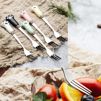 Beimuxing super high-looking stainless steel fruit fork, household dessert fork, fruit signing mooncake fork, creative cat claw short handle spoon, cat claw fork, one cat claw short handle fork
